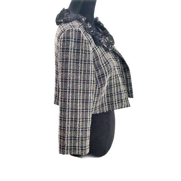 Karin Stevens Black White Checked Pattern Ruffled Jacket Size 4P - Picture 8 of 8